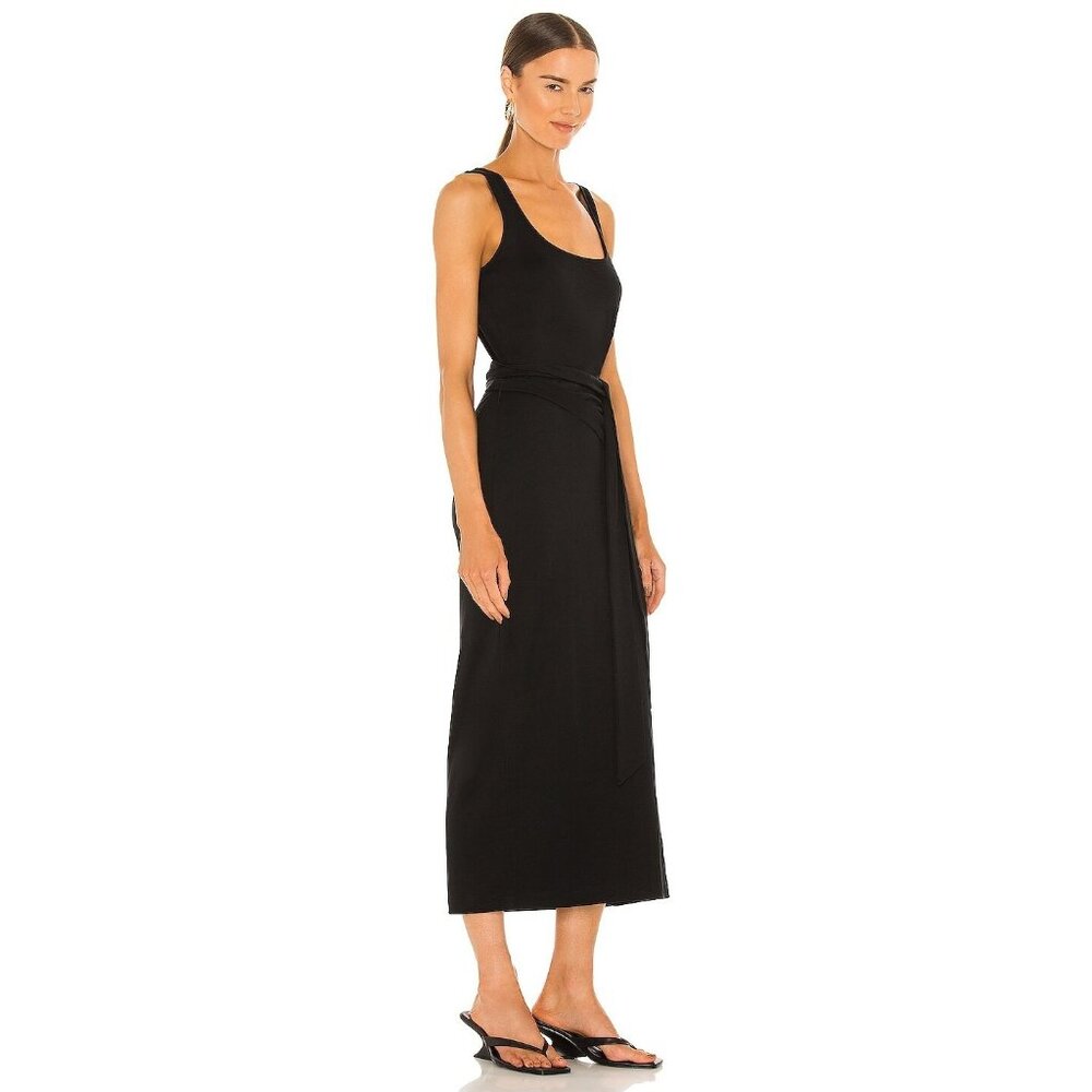 NWT Vince Pima Cotton Sleeveless Wrap Dress in Black T-shirt Dress L $225
